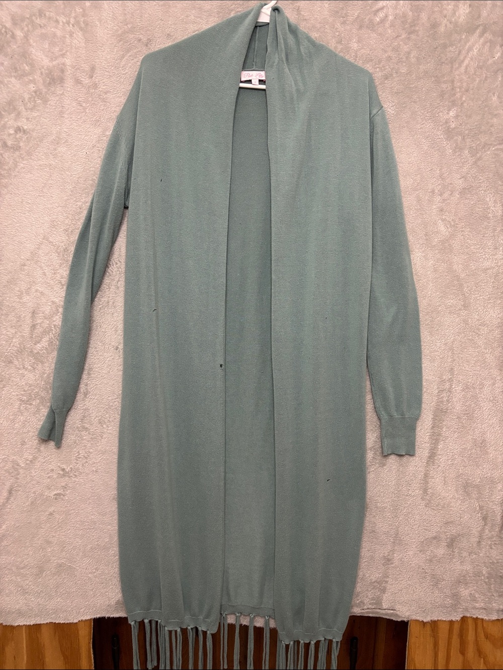 Pink Lily Open Front Fringe Cardigan in Sage Green Size Small